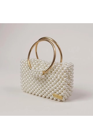 Plentiful İnci Boncuk Çanta, Abiye , Gece , Düğün, Gelin,nişan Çantası Krem