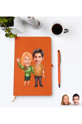 Kişiye Özel Sevgililer Karikatürlü Turuncu Termo Deri Defter Kale N11.2255