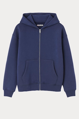 Mixray 2023 Unisex 3iplik Basic Polarlı Fermuarlı Sweatshirt Hoodie İndigo