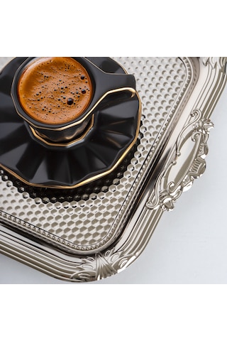 Porsima 3331 Paslanmaz Çelik Çay Kahve Sunum Tepsi Seti 2'li