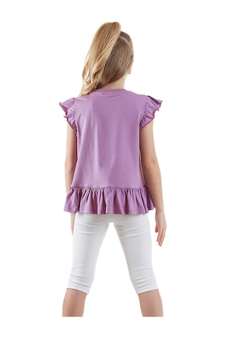 Denokids Çiçekli Kedi Kız Çocuk Mor T-shirt Tayt Takım Renkli Çok Renkli