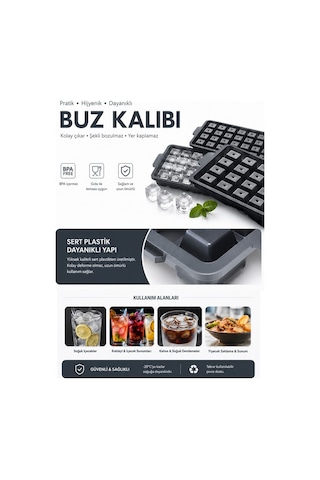 32 Bölmeli Kare Buz Kalıbı Kapaklı Buzluk Silikon Kolay Çıkarılabilir Buz Yapma Kabı Diğer
