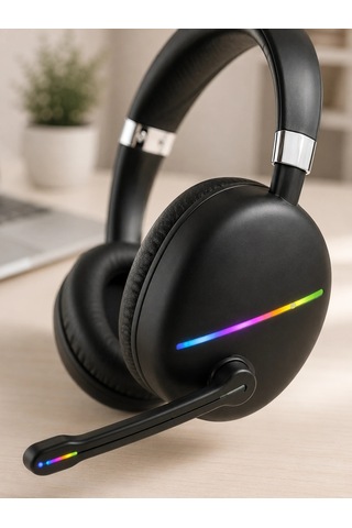 Mikrofonlu Bluetooth Kulak Üstü Kulaklık Rgb Aydınlatmalı Typec Şarjlı