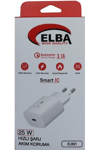 Elba Elb42 Beyaz 25w Şarj Kafa+ İphone Uyumlu Kablo Usb-c Pd3.0-qc4.0 Akım Koruma-hızlı Şarj-