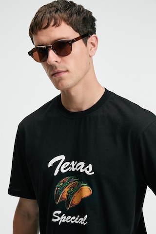 Grimelange CRISP Erkek Oversize %100 Pamuk Baskılı Yuvarlak Yaka Siyah T-Shirt