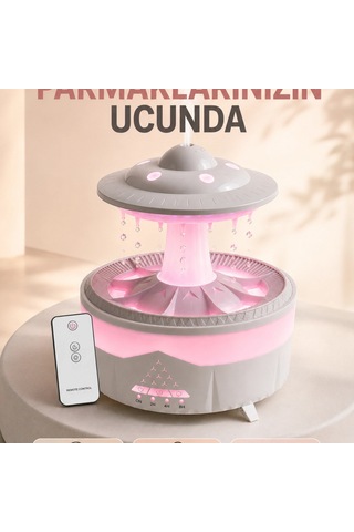 350 Ml Ufo Tasarımlı Ultrasonik Hava Nemlendirici Yağmur Efektli Gece Lambası
