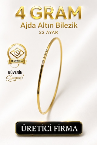 22 Ayar Tse Belgeli 4 Gram Ajda Altın Bilezik İşçiliksiz Yatırımlık