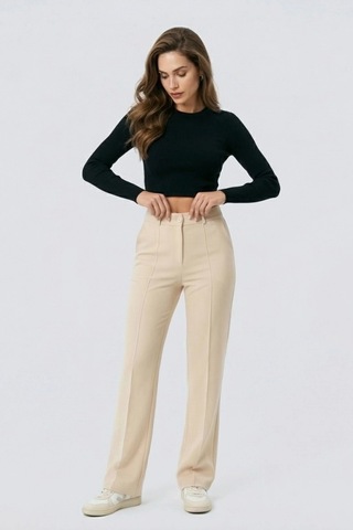 Dıanna Kadın Wide Leg Detay Dikiş Esnek Palazzo Pantolon Krem
