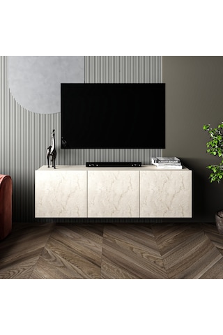 White Duvara Monte Tv Sehpası 3 Kapaklı Traverten