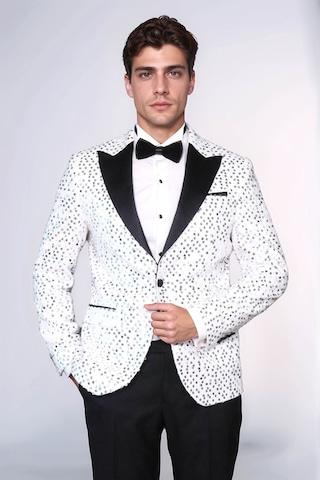 Pul Desenli Beyaz Damatlık Ceket - Wessi White