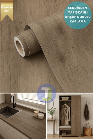 Technojet Premium Seri Kendinden Yapışkanlı Ahşap Desenli Pvc Kaplama 60cmx500cm Vizon