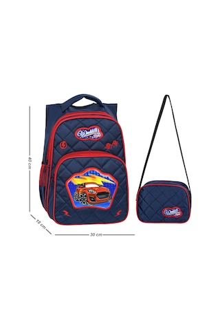 Waddell Lisanslı Araba Desenli Emboss İlköğretim Okul Sırt Çantası Ve Beslenme Çantası