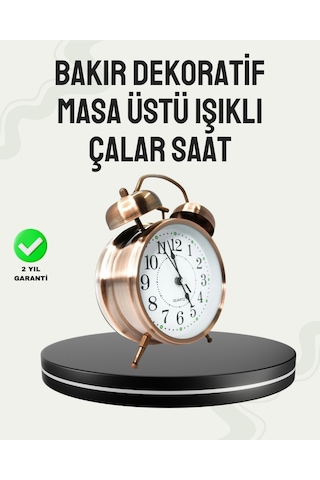 Nostaljik - 540 - Büyük Boy Metal Masa Saati Bronz Kaplama Ve Yüksek - Csmo-tex - Sesli Alarm