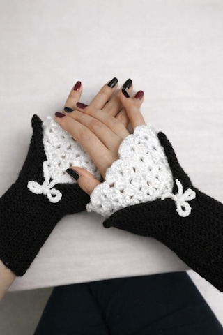 Youngcraft El Örgüsü Vintage Eldiven Beyaz - Siyah
