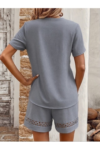 Dogutrend Kadın Kısa Kollu V Yakalı Bluz Ve Short Ikili Takım Bordo