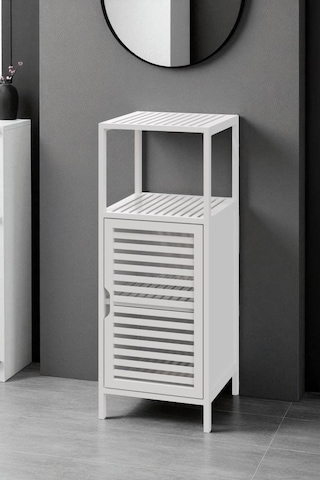 Digithome Bambu Beyaz Lake 1 Kapaklı 2 Raflı Banyo Düzenleyici Organizer Dik Dolap Db-0044 Beyaz