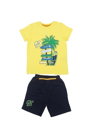 Bebegen Erkek Çocuk Sarı Laci Summer Time Yazılı Tabela Baskılı Şortlu 2'li Takım Çok Renkli