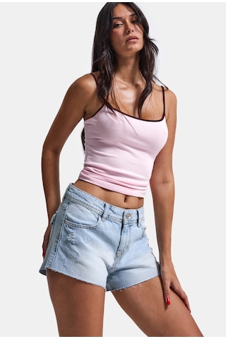 Itsbasic Kadın Ice 12s6-3 Mini Mom Arkadan Cepli %100 Koton Denim Şort Ice Rengi