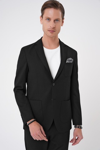Efor Comfort Fit Mono Yaka Çift Yırtmaç Torba Cep Kendinden Desenli Casual Siyah Ceket C 706 Siyah