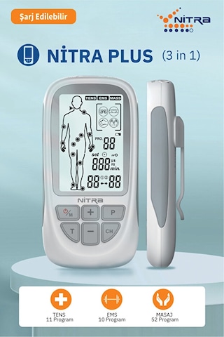 NitraPlus Bataryalı Ve Şarjlı 2 Kanallı Tens , Ems , Masaj Cihazı 73 Programlı Tens Cihazı