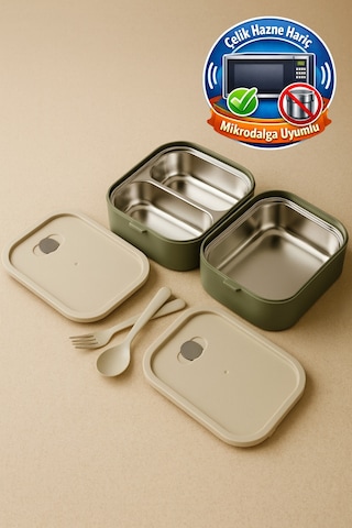 Tier - 2 Katlı Sızdırmaz Kapaklı Lunchbox 1000 Ml Yeşil