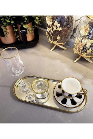 Ucr Home 2 Adet Aden Aynalı Duvara Asılabilen Dekor Ve Kahve Sunumluk Gold Tepsi 12x30 Cm Altın - Gold