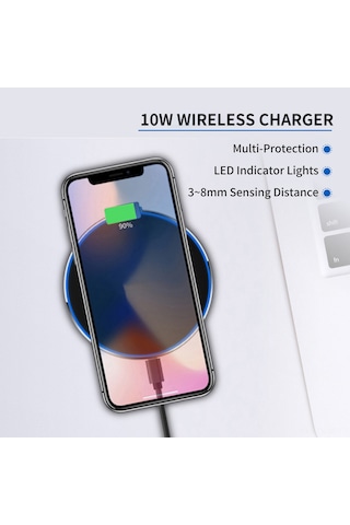 Qingmipy Alüminyum Gümüş 10w Hızlı Şarj, Kablosuz Masaüstü Şarj Cihazı, Led Gösterge, 8mm Kılıf Geçirgen, Çoklu Güvenlik Koruma