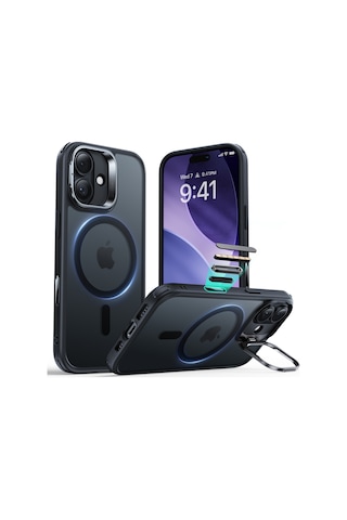 Esr Apple Uyumlu iPhone 17 Classic Hybrid Magsafe Standlı Kılıf - Kamera Kontrol Buton - Buzlu Siyah Buzlu Siyah