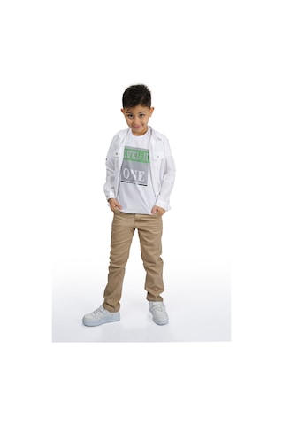 Mnk Baby & Kids Gömlek , Pantolon , T-shirt 3parça Erkek Çocuk Takım Mnk1754 Beyaz