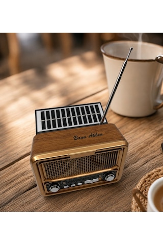 Kişiye Özel İsimli Retro Radyo Bluetooth Hoparlör Güneş Enerjili, Usb Ve Şarjlı Müzik Çalar