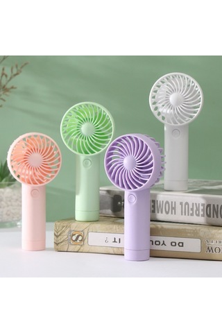 Mini El Tipi Pil İle Çalışan Li-ion Pilli Vantilatör, Vantilatör 1 Yeşil 1 Pembe