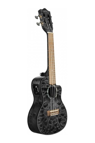 Lanikai Qm-bkcec Quilted Maple Concert Elektro Ukulele Siyah Şık Siyah Burst Sahne Işıltısı