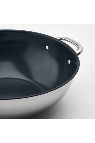 Wok Tava, Yapışmaz Kaplama-paslanmaz Çelik, 32 Cm Açık Bej