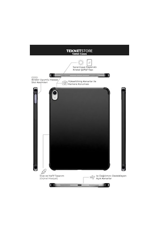 İpad 11. Nesil A16 Ve 10. Nesil 10.9" Uyumlu Kılıf A3355 A2696 Ultra İnce Standlı Kapak Siyah Kapaklı Kılıf