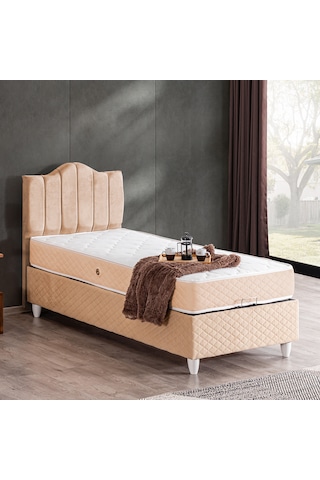 Trend Tek Kişilik Baza Başlık Letto Yatak Seti Bej 90 x 200