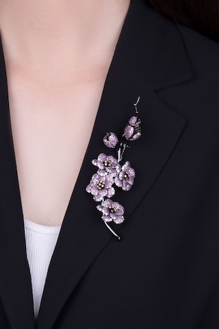 Sakura Çiçeği Siyah Rodyum Kaplama Gümüş Broş Siyah