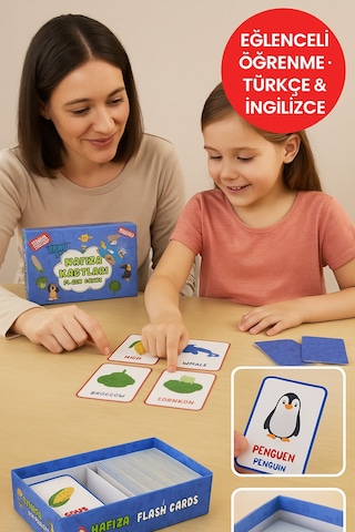 Hafıza Kartları Flash Cards 108 Parça Türkçe İngilizce Kelime Oyunu Zeka Ve Dikkat Gelişimi