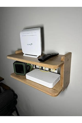 Dekoratif İkili Raf, Aksesuar Rafı, İki Bölmeli Modem Rafı