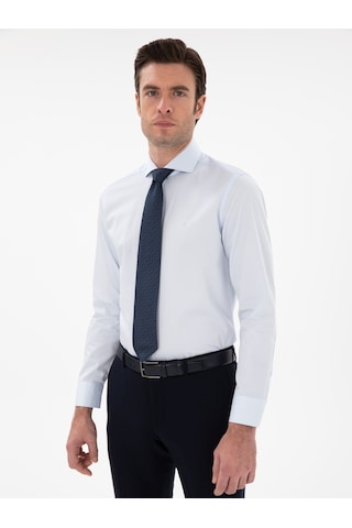 Cacharel Açık Mavi Slim Fit İtalyan Yaka Klasik Gömlek Denım