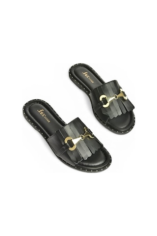Fox Shoes Y291873003 Siyah Hakiki Deri Kadın Terlik