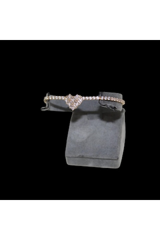 Kalp Işıltı Zirkon Taşlı Çelik Bileklik 17 Cm Kalp Model Altın Renk Kadın Çelik Bileklik Gold