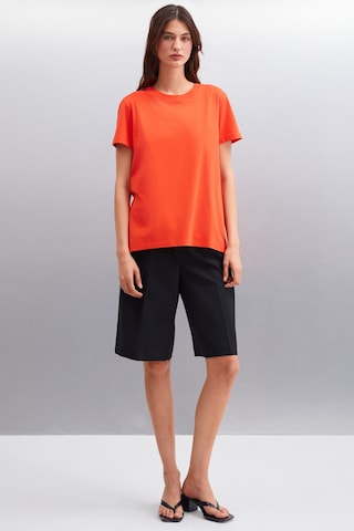 Grımelange Samantha Kadın %100 Organik Pamuklu Comfort Fit Arkası Uzun Basic Örme Kırmızı T-shirt Kırmızı