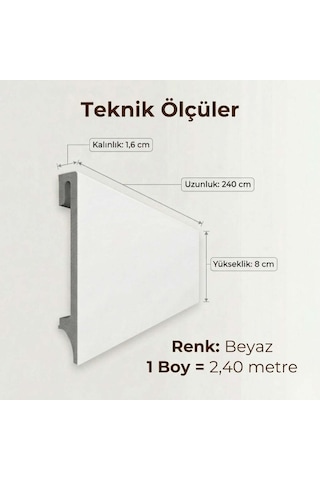 Espumo Kompozit Süpürgelik 8 cm Beyaz | Suya Dayanıklı Parke Duvar Süpürgelik 2,40 m ESP201