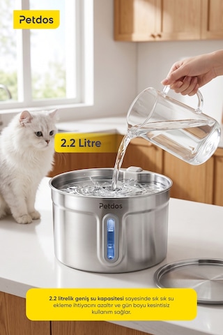 Aqua Pure Otomatik 2.2 L Kedi Köpek Su Pınarı Su Çeşmesi Ultra Sessiz Pd-s101