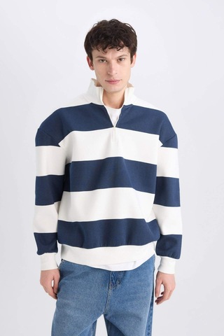 DeFacto Boxy Fit Fermuarlı Dik Yaka Çizgili Sweatshirt C7045AX24AUNV253