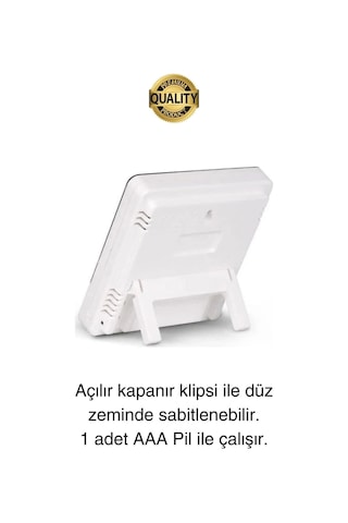 Premium Dijital Masaüstü Lcd Ekran Isı Sıcaklık Ve Nem Ölçer Termometre Saat Alarm Pilli Beyaz