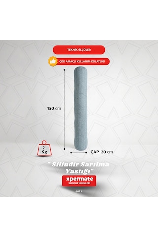 Xpermate Sarılma Yastığı Bacak Arası Yastığı Silindir 150cm Gri