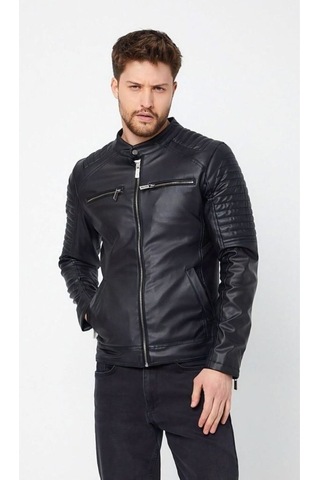Oliggopol Erkek Siyah Iç Cepli Slim Fit Deri Ceket Dvrdericeket05 Siyah