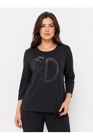 Neden Tekstil Kadın Siyah Uzun Kollu Baskılı T-shirt