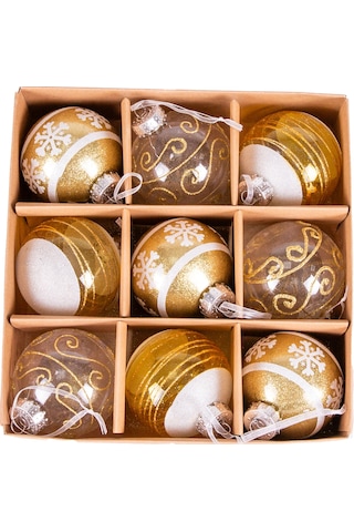 Yılbaşı Ağaç Süsü Yılbaşı Topu 9'lu Set Gold 8 Cm.